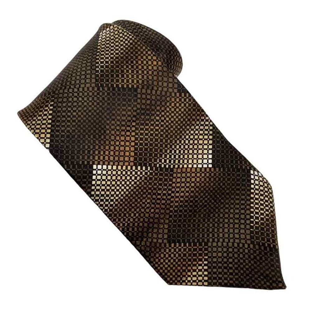 Vitaliano Pancaldi Silk Italy Tie Brown‎ Geometric Pattern